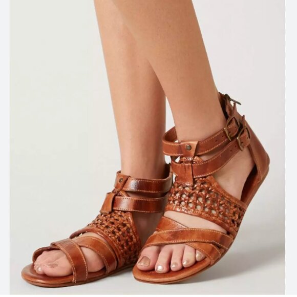 BEDSTU Capriana Tanned Leather Buckle Sandals Cafe Late Rustic Size 9 - Picture 1 of 7